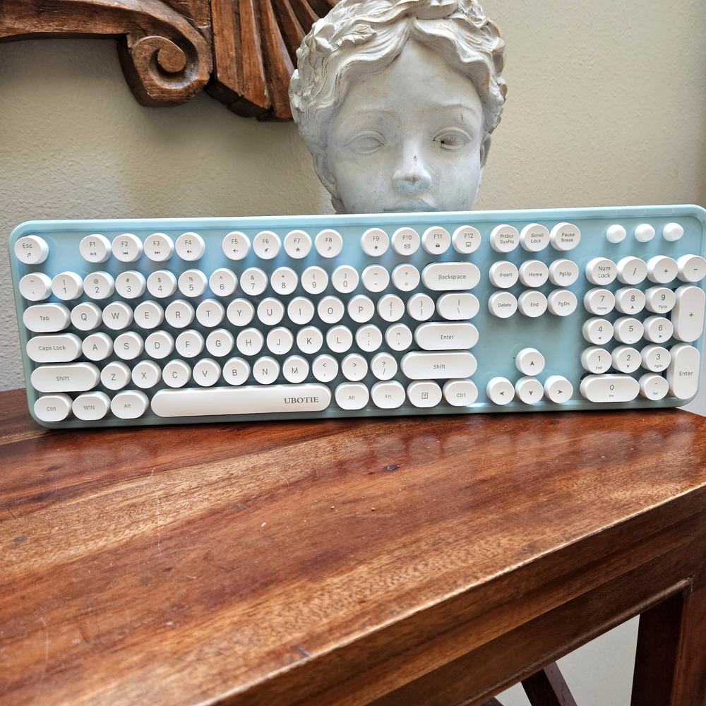 Pastel Blue and White Wireless Keyboard